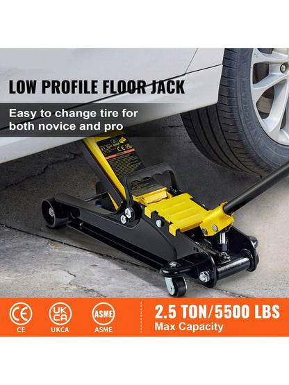 Floor Jack, Low Profile Floor Jack, Heavy-Duty Steel, Aluminum And Steel Racing Floor Jack With Dual Pistons Quick Lift Pump