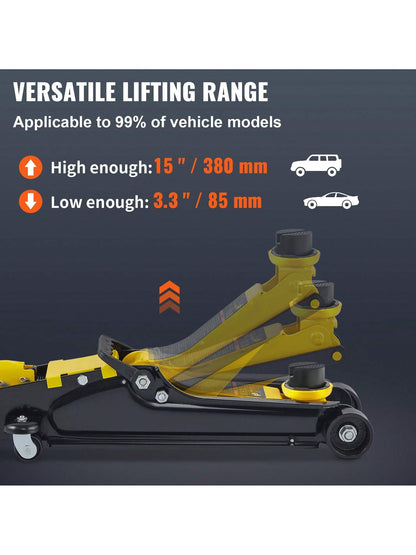 Floor Jack, Low Profile Floor Jack, Heavy-Duty Steel, Aluminum And Steel Racing Floor Jack With Dual Pistons Quick Lift Pump