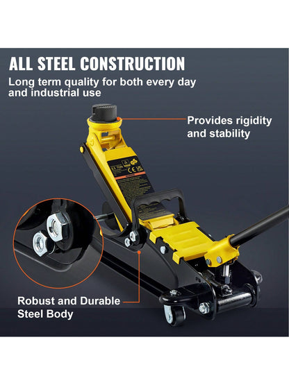 Floor Jack, Low Profile Floor Jack, Heavy-Duty Steel, Aluminum And Steel Racing Floor Jack With Dual Pistons Quick Lift Pump