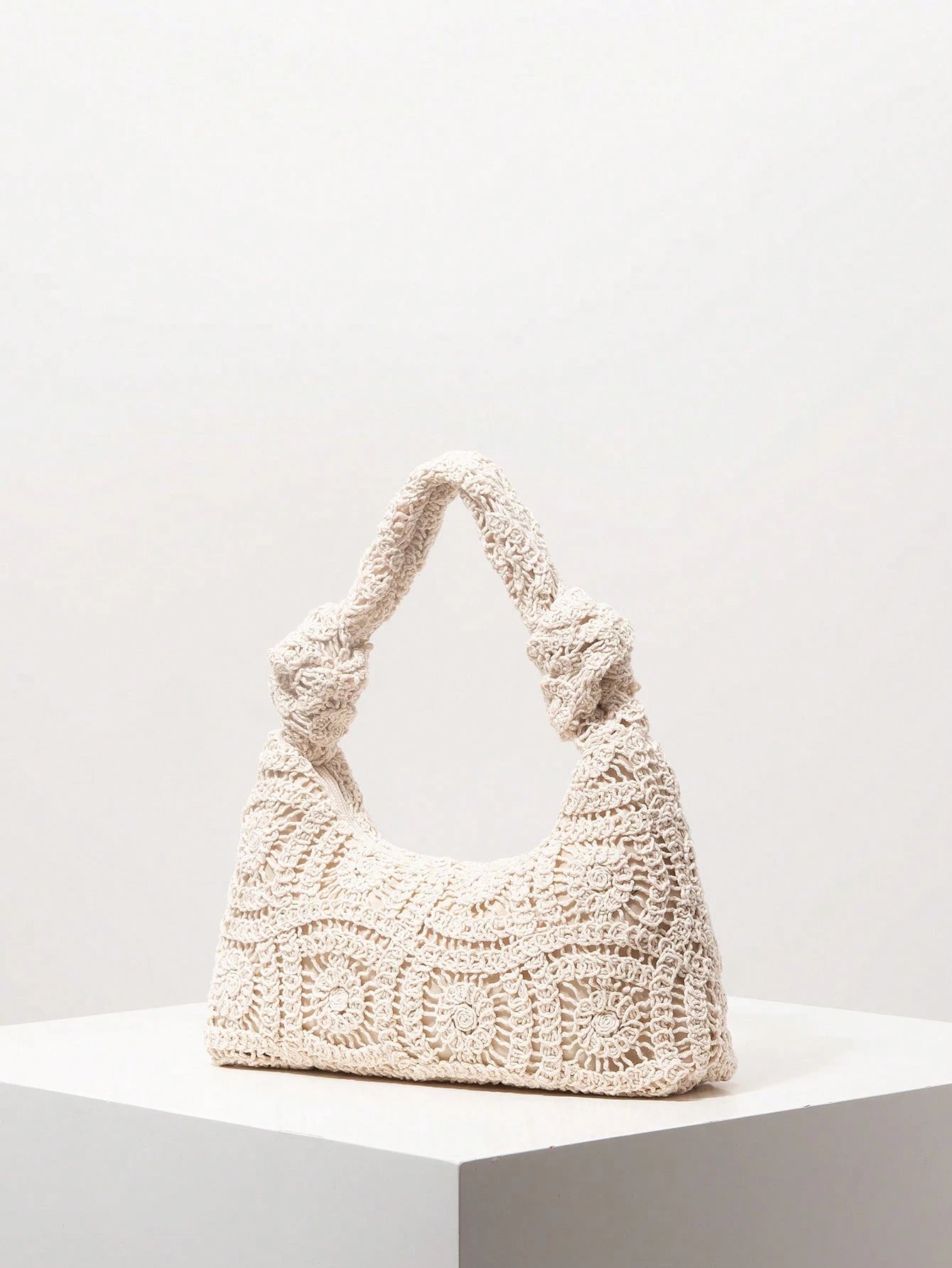 Floral Hollow Crochet Handmade Woven Handbag, Crochel Set, Bohemian Straw Beach Bag, Travel Essentials, Vacationcore