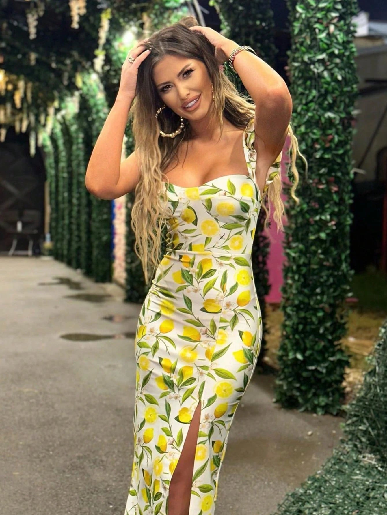 Floral Print Bohemian Elegant High Slit Dress Summer Vacation Yellow