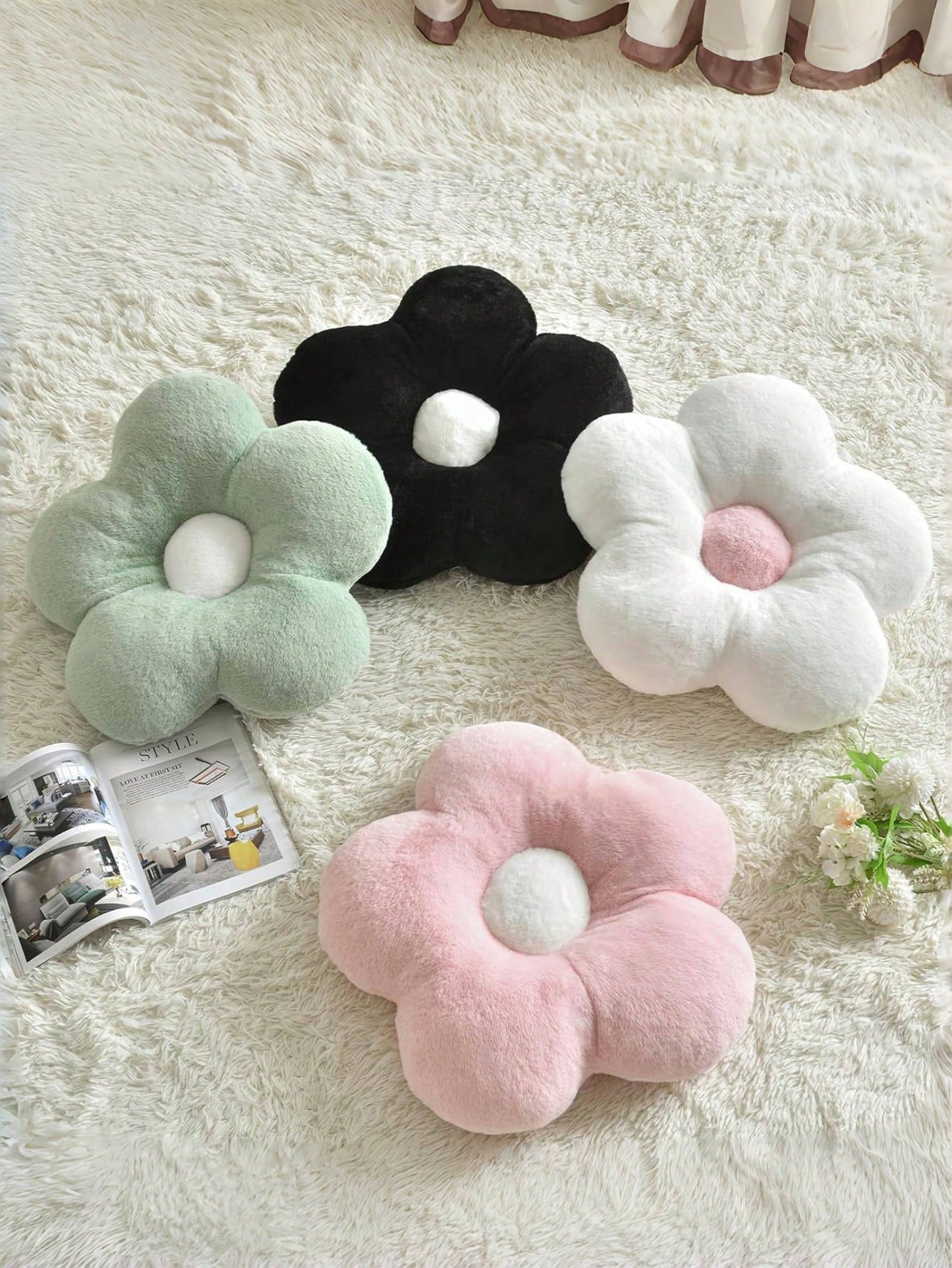 Flower Cushion, Soft Floral Lumbar Pillow, Sofa Chair Bed Home Decor, Bedroom Living Room Floral Cushion, Spring, Wedding Chronicle Furniture Decorative Pillow