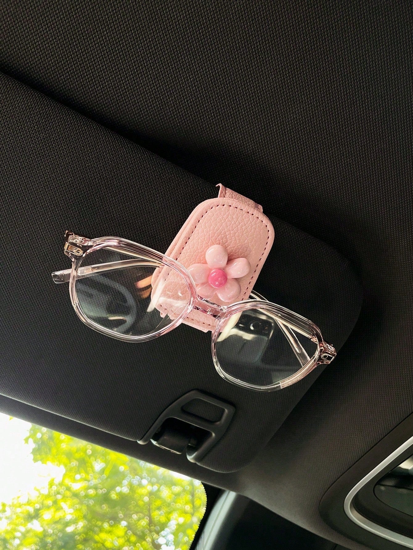 Flower Decor Car Visor Clip, Fashion Glasses Storage Holder With Magnetic Attachment