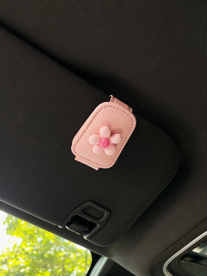 Flower Decor Car Visor Clip, Fashion Glasses Storage Holder With Magnetic Attachment
