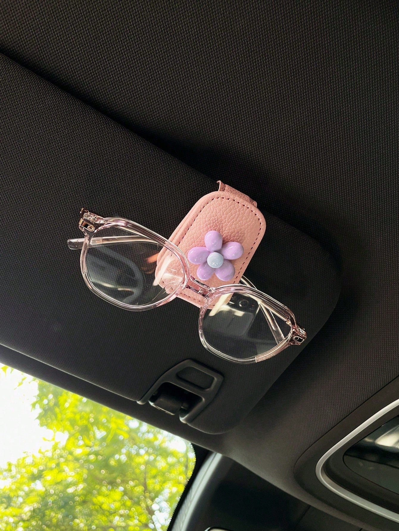 Flower Decor Car Visor Clip, Fashion Glasses Storage Holder With Magnetic Attachment