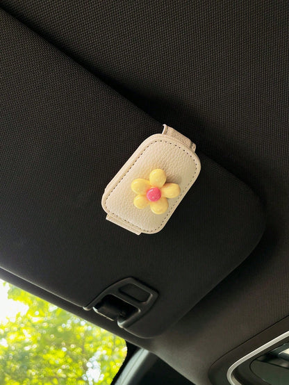 Flower Decor Car Visor Clip, Fashion Glasses Storage Holder With Magnetic Attachment
