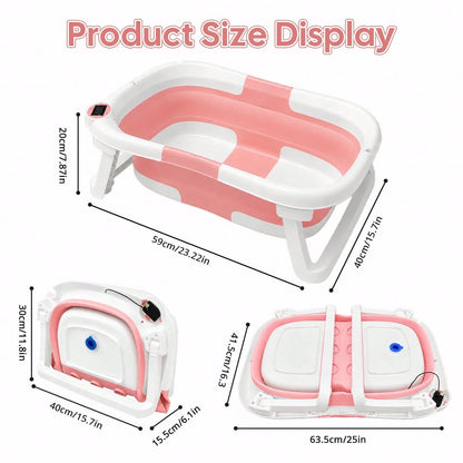 Foldable Baby Bathtub, Suitable For Newborns To Infants Aged 0-36 Months, Comes With A Soft Cushion And Thermometer,Portable Travel Baby Tub For New