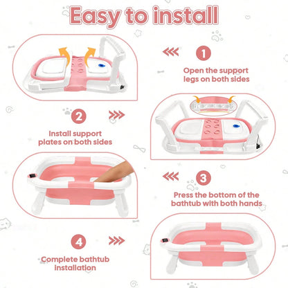 Foldable Baby Bathtub, Suitable For Newborns To Infants Aged 0-36 Months, Comes With A Soft Cushion And Thermometer,Portable Travel Baby Tub For New