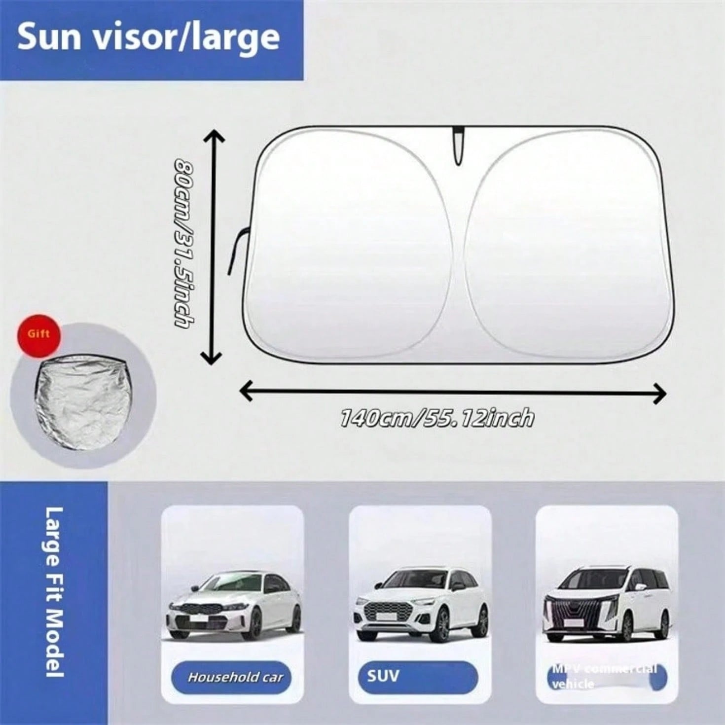 Foldable Front Windshield Sunshade, Front Window Sunshade, Blocks UV Rays And Keeps Car Interior Cool, Universal Thickened Sunshade, Suitable For Car Interior Sun Protection And Cooling