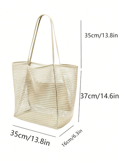 Foldable Mesh Tote Bag, Casual Handbag For Women, Foldable Shoulder Bag For Picnic, Waterproof, Collapsible, Essential Accessory, Multifunctional Shoulder Shopping Bag, Mesh Hollow Bag, Mesh Bag For B