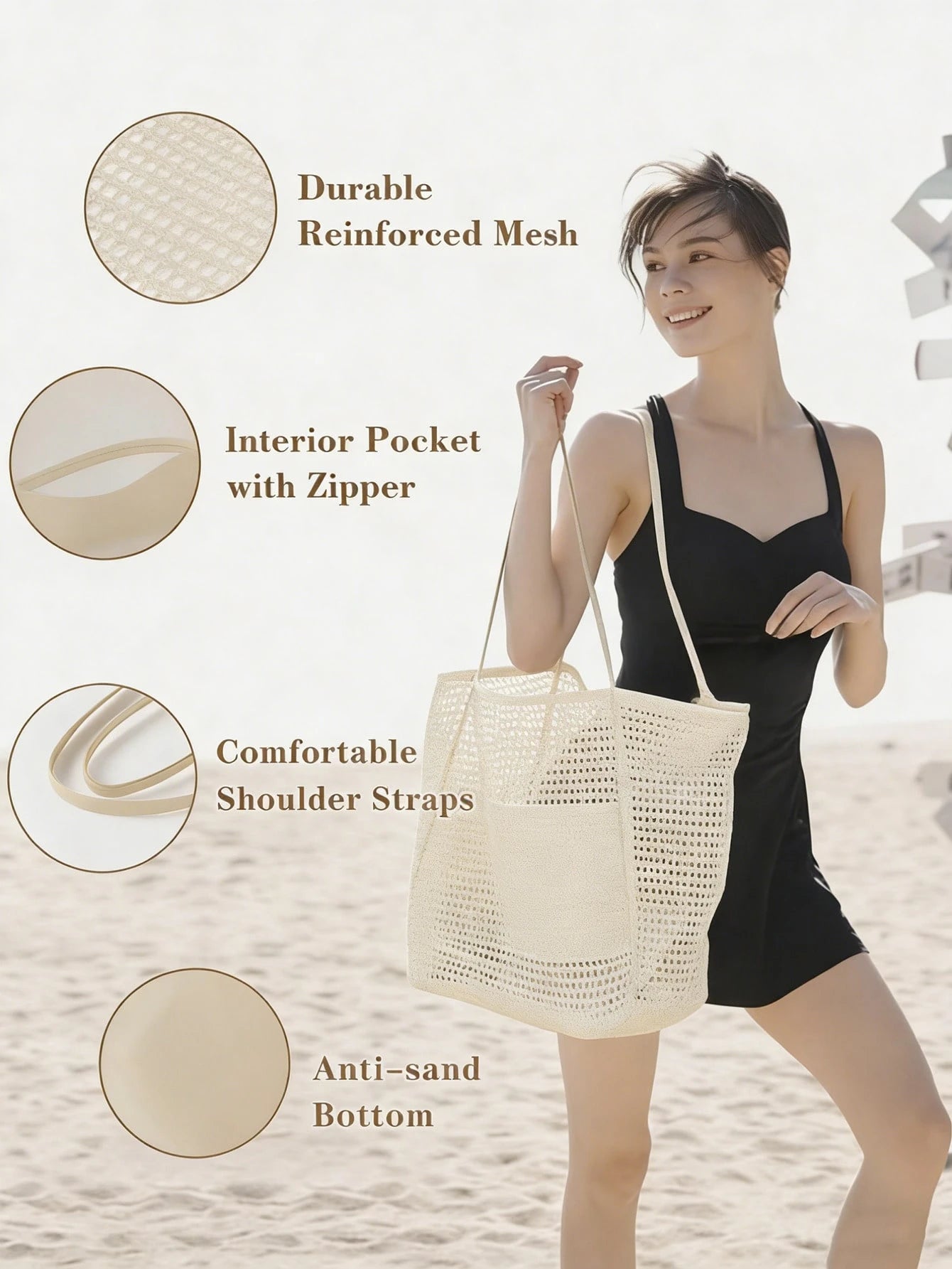 Foldable Mesh Tote Bag, Casual Handbag For Women, Foldable Shoulder Bag For Picnic, Waterproof, Collapsible, Essential Accessory, Multifunctional Shoulder Shopping Bag, Mesh Hollow Bag, Mesh Bag For B