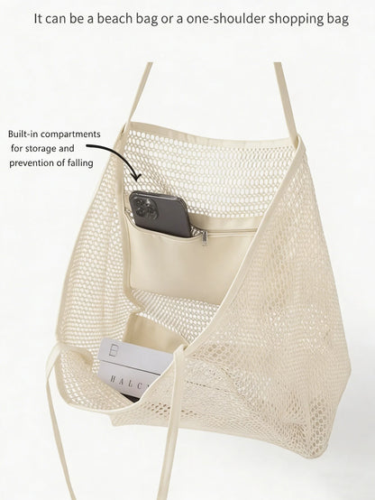 Foldable Mesh Tote Bag, Casual Handbag For Women, Foldable Shoulder Bag For Picnic, Waterproof, Collapsible, Essential Accessory, Multifunctional Shoulder Shopping Bag, Mesh Hollow Bag, Mesh Bag For B
