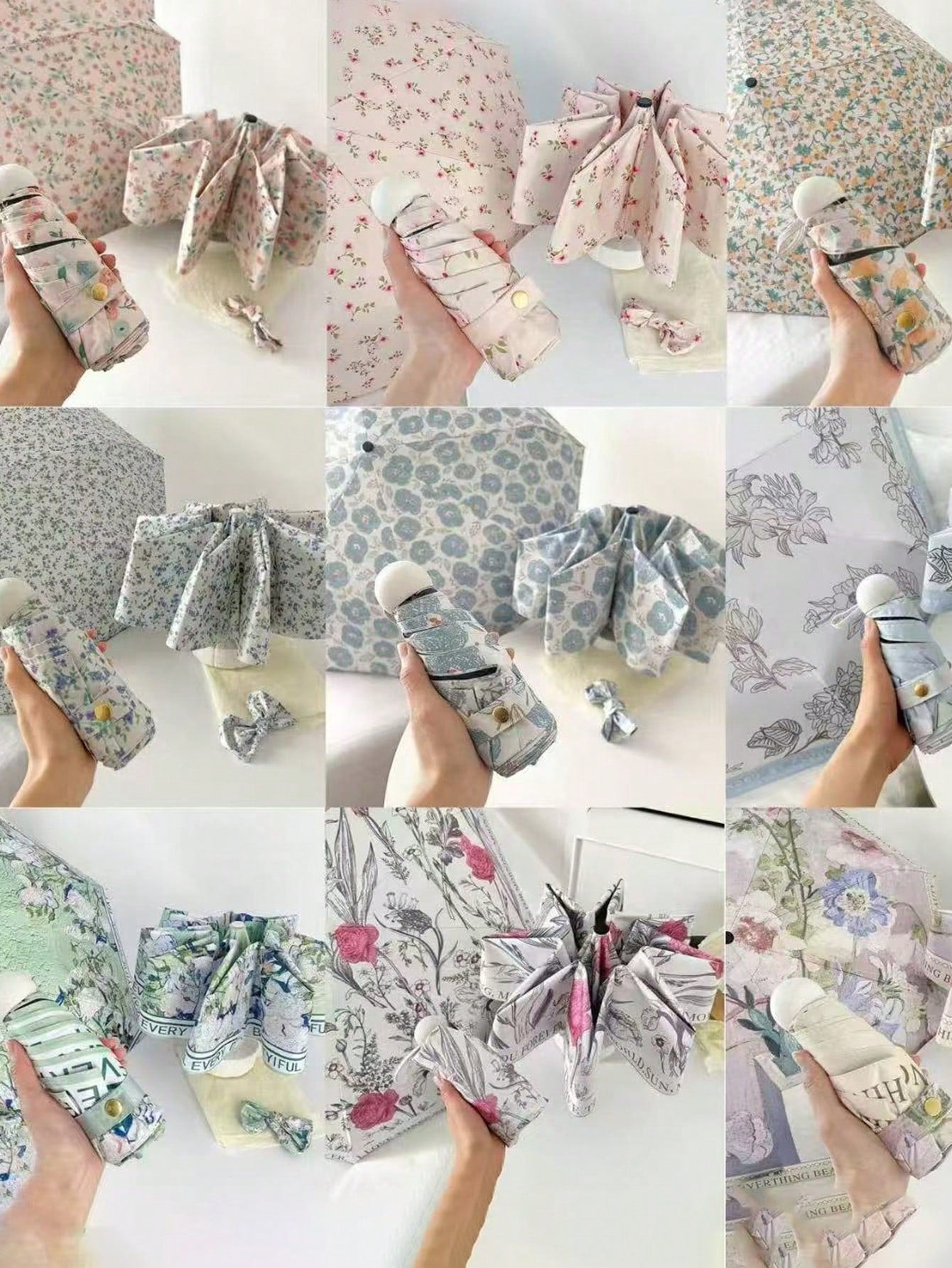 Foldable Portable Dual-Use Sun & Rain Umbrella, Digital Print/Vintage Oil Painting Style/Blue Floral Manual Umbrella, Sun Protection & Rainproof 2-In-1, Lightweight Pocket Umbrella/Mini Umbrella/Metro