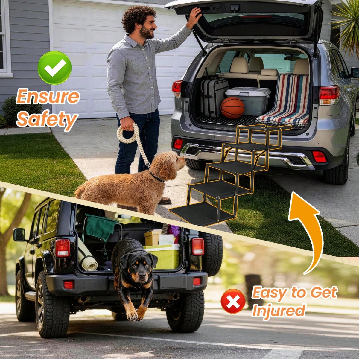 Folding Dog Ramp For Cars, 63" Long & 17.3" Wide Portable Dog Ramps For Large Dogs With Non-Slip Rug Surface Dog Car Ramp For SUV Car & Truck, Supports Up To 250 Lbs