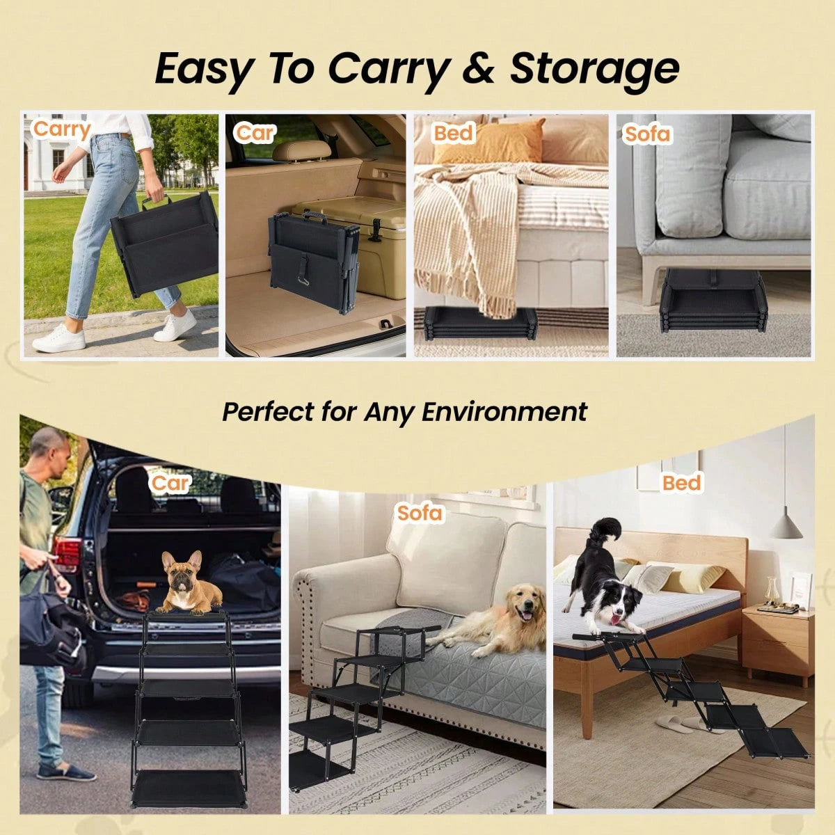 Folding Dog Ramp For Cars, 63" Long & 17.3" Wide Portable Dog Ramps For Large Dogs With Non-Slip Rug Surface Dog Car Ramp For SUV Car & Truck, Supports Up To 250 Lbs