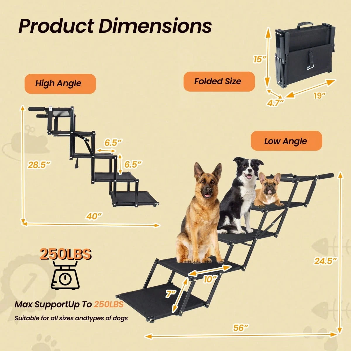 Folding Dog Ramp For Cars, 63" Long & 17.3" Wide Portable Dog Ramps For Large Dogs With Non-Slip Rug Surface Dog Car Ramp For SUV Car & Truck, Supports Up To 250 Lbs