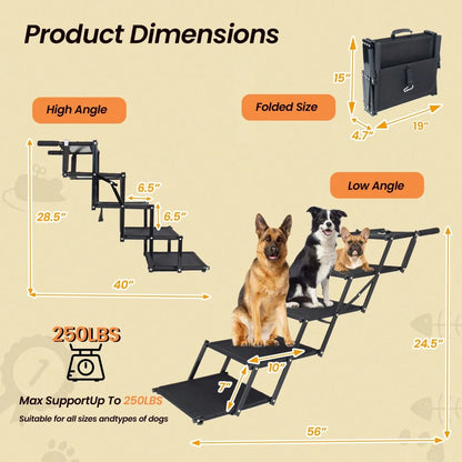 Folding Dog Ramp For Cars, 63" Long & 17.3" Wide Portable Dog Ramps For Large Dogs With Non-Slip Rug Surface Dog Car Ramp For SUV Car & Truck, Supports Up To 250 Lbs