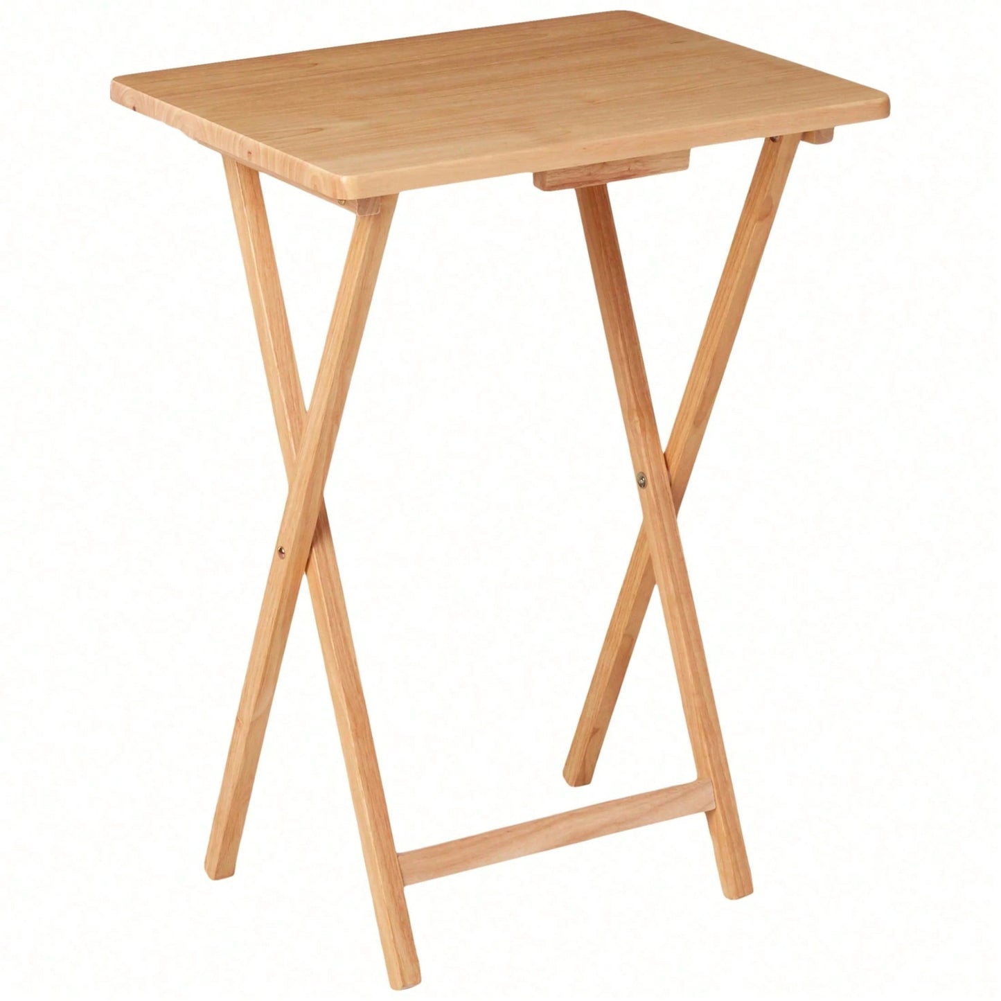 Folding TV Tray Table, Solid Rubberwood Portable Side Table With Storage Rack, Lightweight Snack Table For Living Room, Bedroom & Home Office, Natural