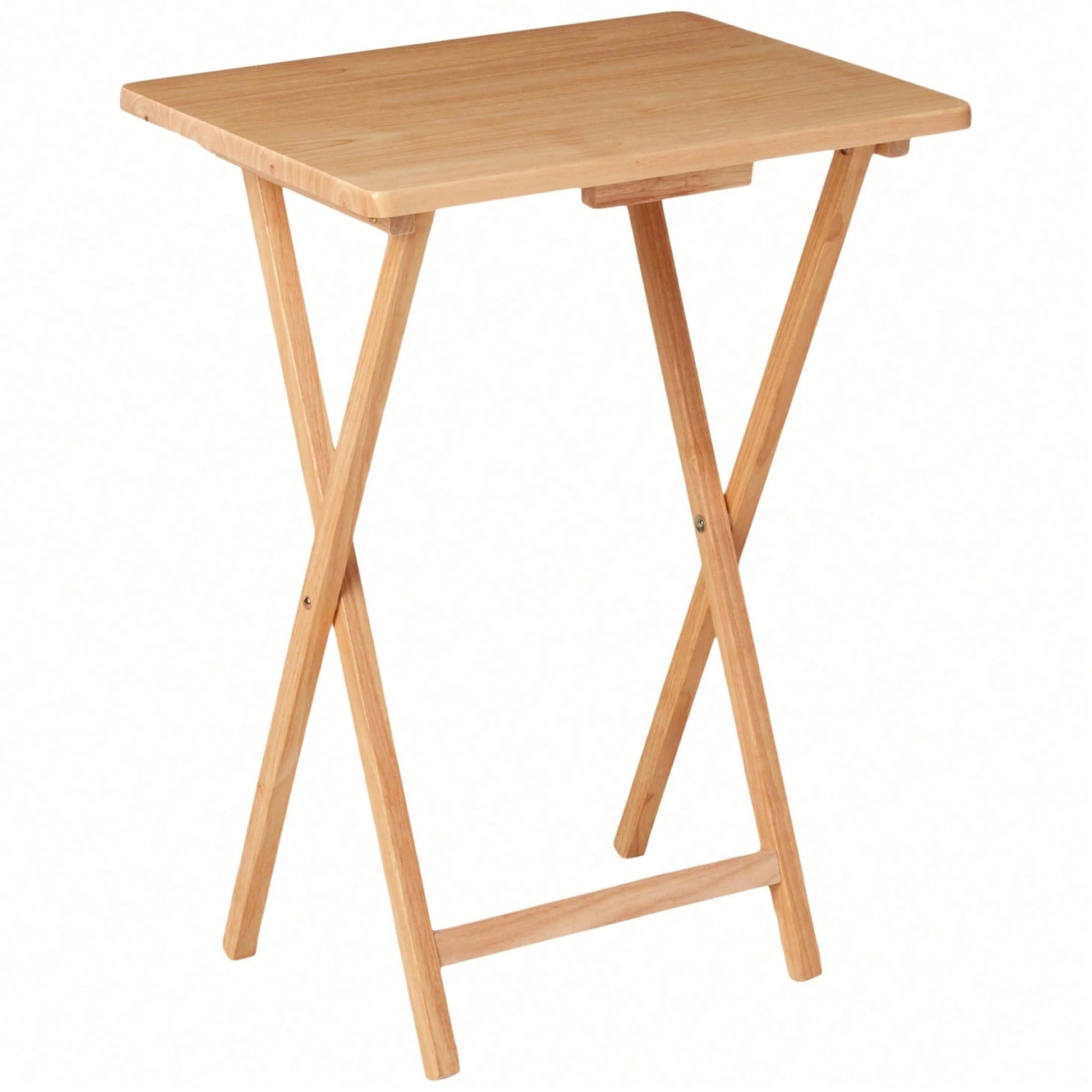 Folding TV Tray Table, Solid Rubberwood Portable Side Table With Storage Rack, Lightweight Snack Table For Living Room, Bedroom & Home Office, Natural