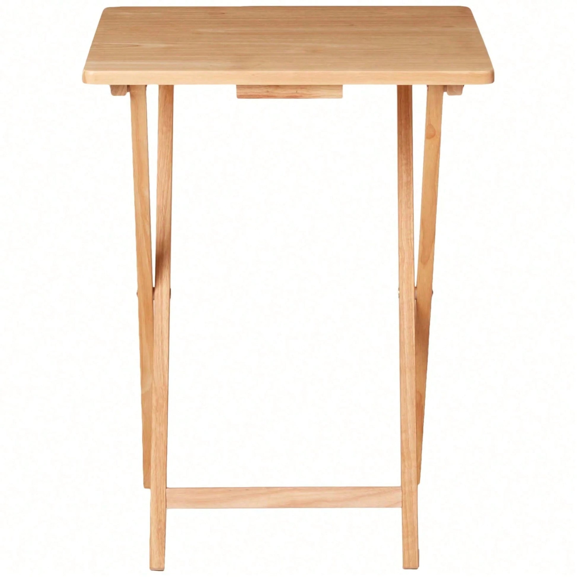 Folding TV Tray Table, Solid Rubberwood Portable Side Table With Storage Rack, Lightweight Snack Table For Living Room, Bedroom & Home Office, Natural