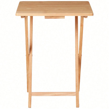 Folding TV Tray Table, Solid Rubberwood Portable Side Table With Storage Rack, Lightweight Snack Table For Living Room, Bedroom & Home Office, Natural