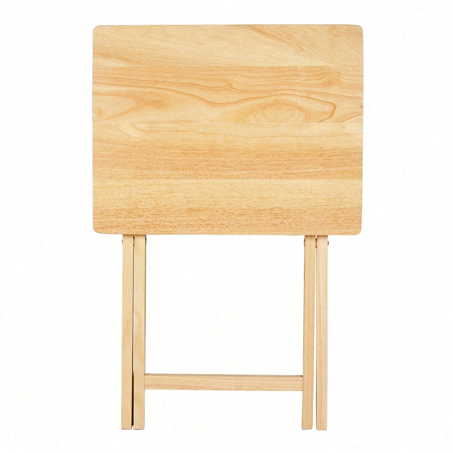 Folding TV Tray Table, Solid Rubberwood Portable Side Table With Storage Rack, Lightweight Snack Table For Living Room, Bedroom & Home Office, Natural