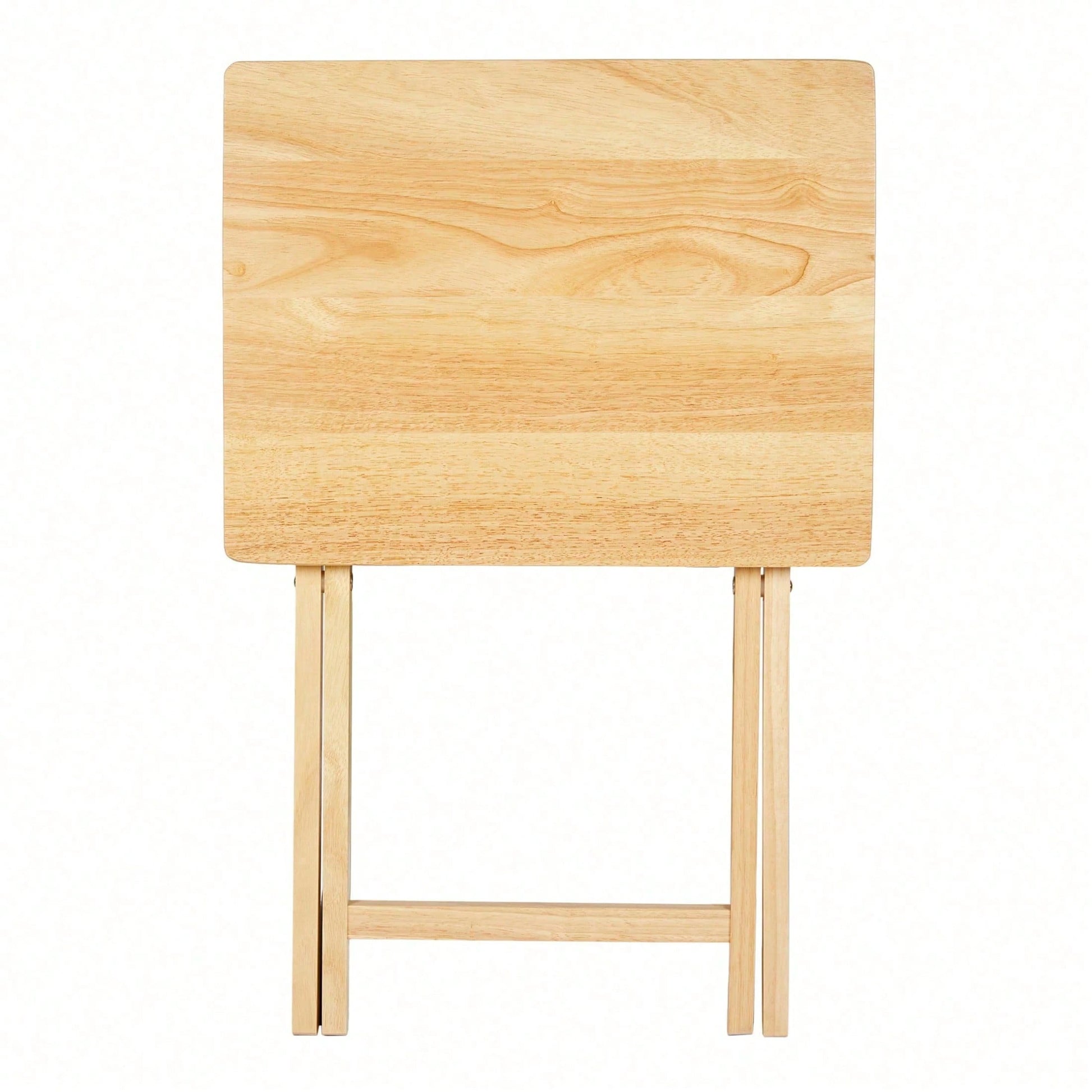 Folding TV Tray Table, Solid Rubberwood Portable Side Table With Storage Rack, Lightweight Snack Table For Living Room, Bedroom & Home Office, Natural