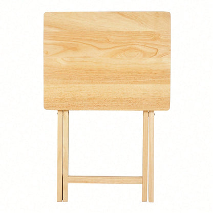 Folding TV Tray Table, Solid Rubberwood Portable Side Table With Storage Rack, Lightweight Snack Table For Living Room, Bedroom & Home Office, Natural