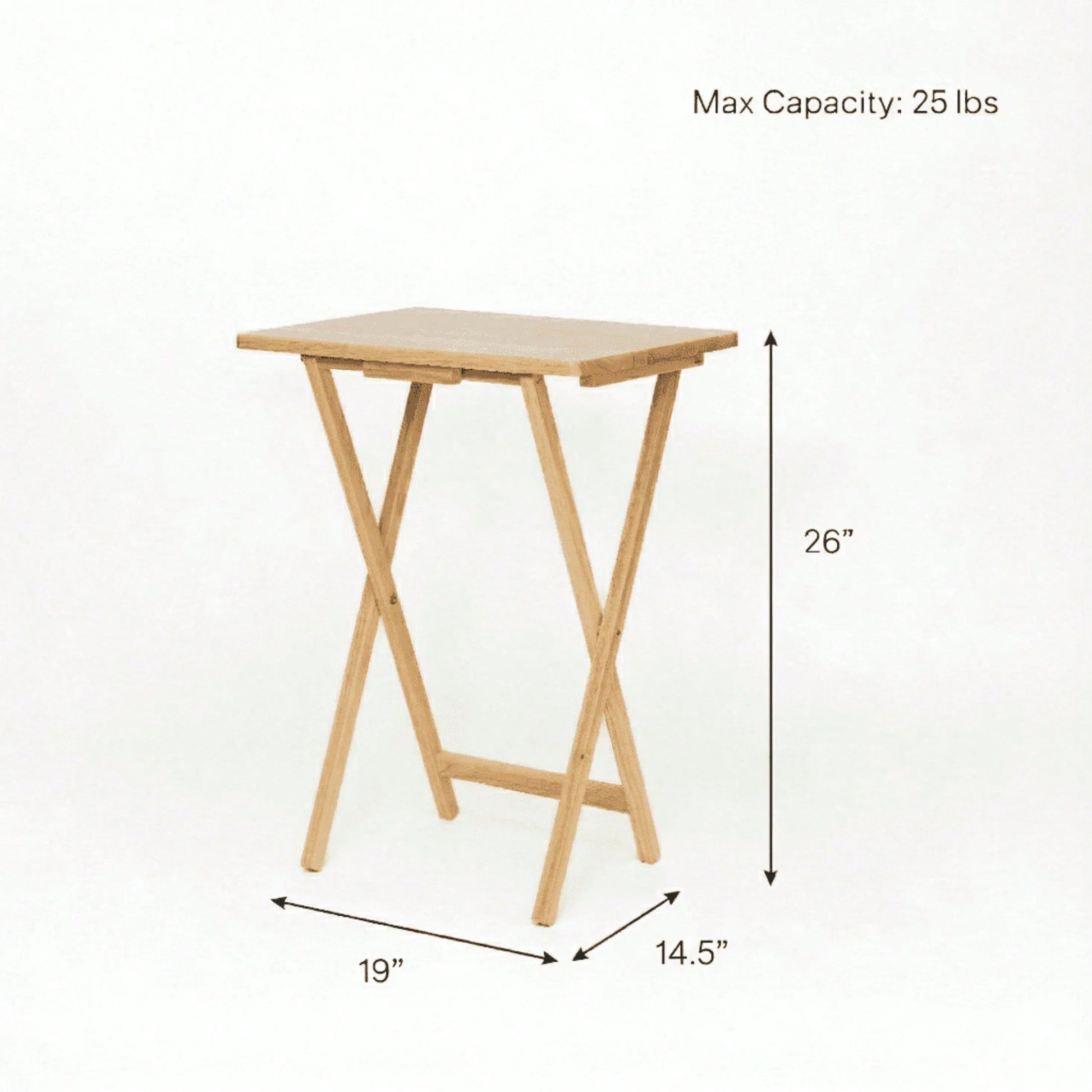 Folding TV Tray Table, Solid Rubberwood Portable Side Table With Storage Rack, Lightweight Snack Table For Living Room, Bedroom & Home Office, Natural