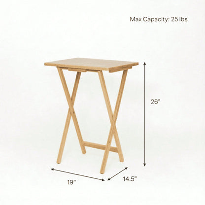 Folding TV Tray Table, Solid Rubberwood Portable Side Table With Storage Rack, Lightweight Snack Table For Living Room, Bedroom & Home Office, Natural