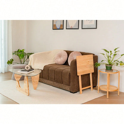 Folding TV Tray Table, Solid Rubberwood Portable Side Table With Storage Rack, Lightweight Snack Table For Living Room, Bedroom & Home Office, Natural