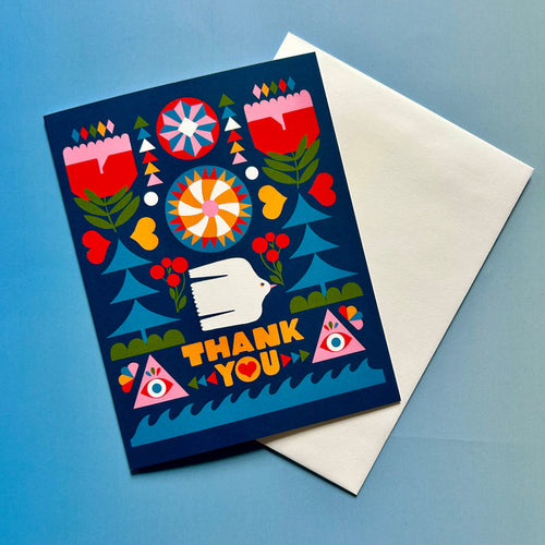 Folk Flowers Thank You Greeting Card