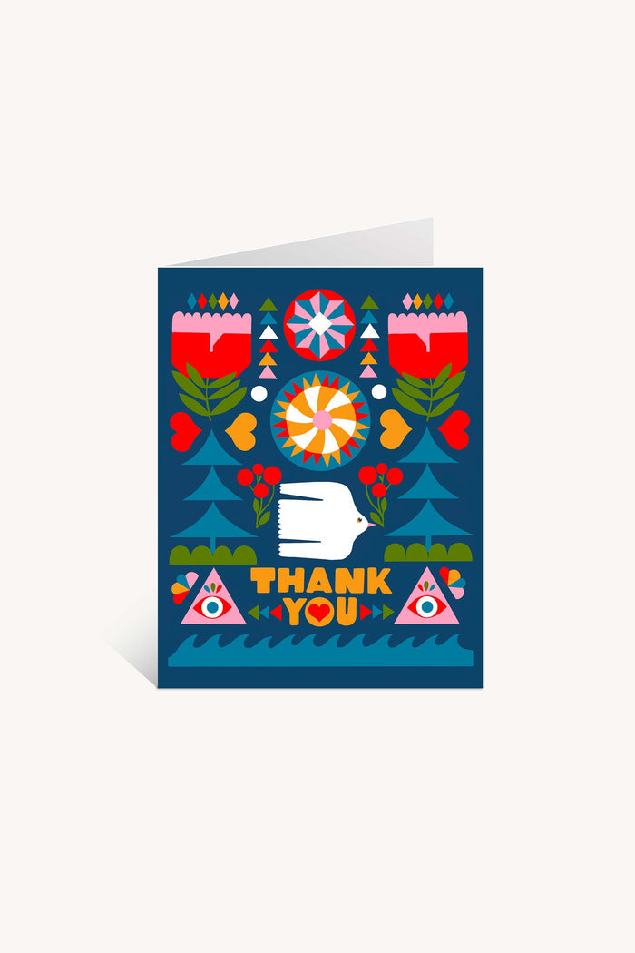 Folk Flowers Thank You Greeting Card