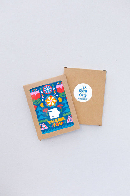 Folk Flowers Thank You Greeting Card
