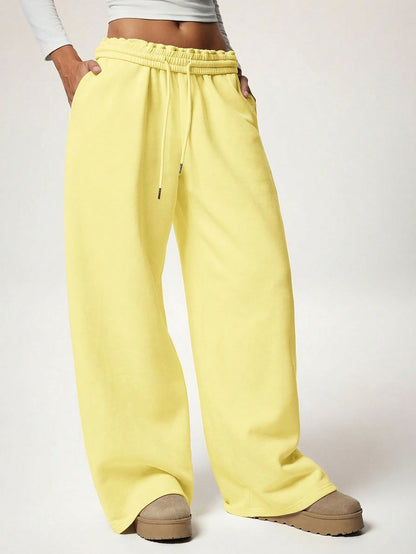 Forever 21 Autumn/Winter New Casual Loose Fit High Waist Elastic Waistband Wide Leg Sweatpants, Thickened And Thermal Lined