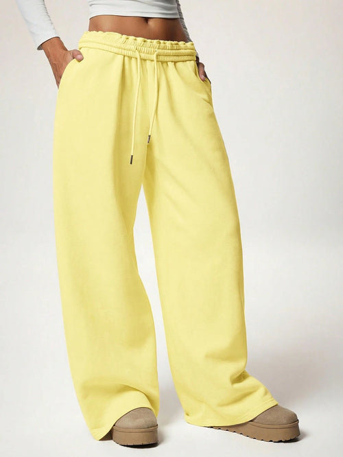 Forever 21 Autumn/Winter New Casual Loose Fit High Waist Elastic Waistband Wide Leg Sweatpants, Thickened And Thermal Lined