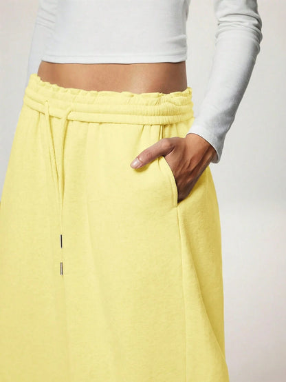 Forever 21 Autumn/Winter New Casual Loose Fit High Waist Elastic Waistband Wide Leg Sweatpants, Thickened And Thermal Lined