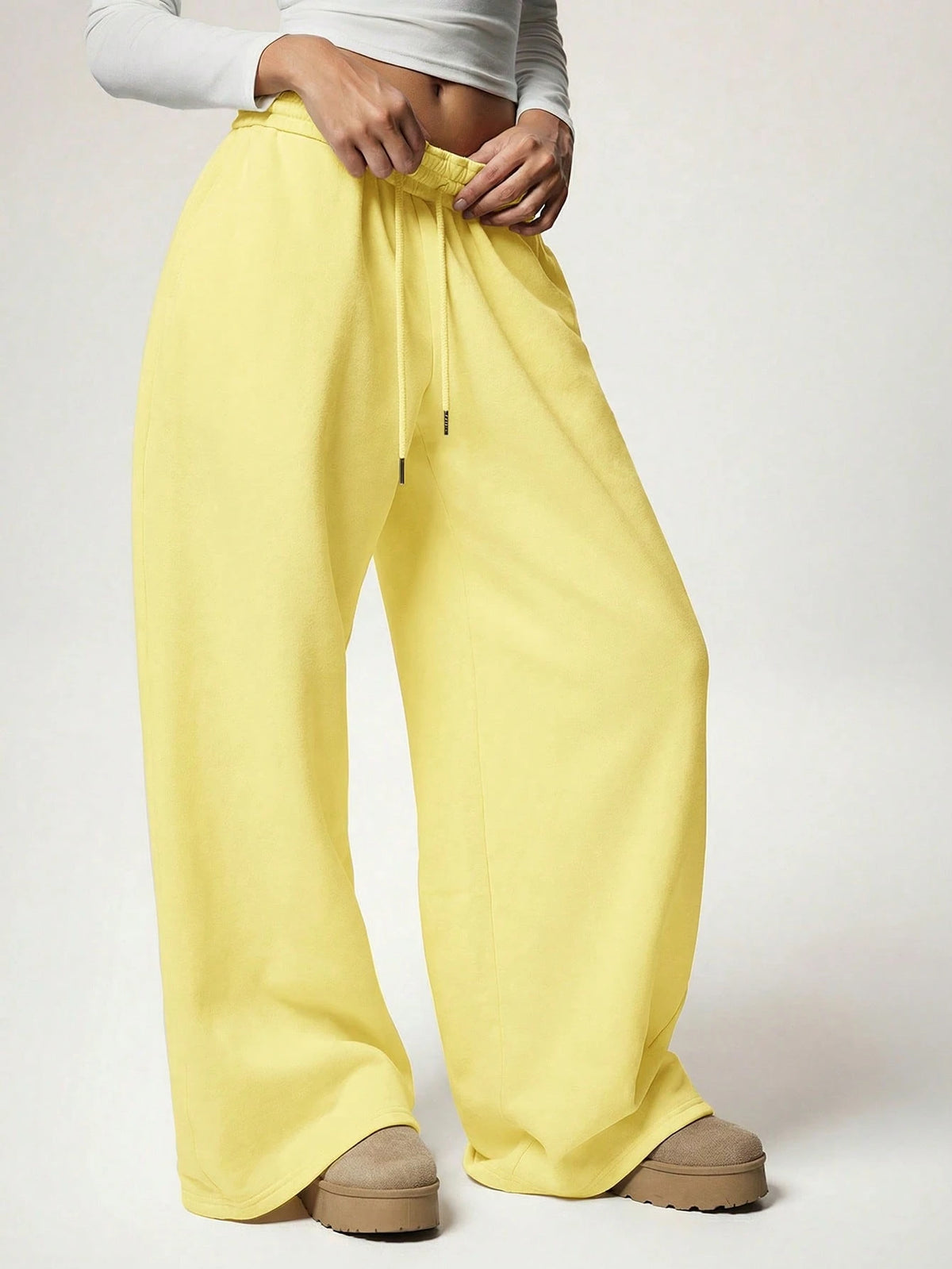 Forever 21 Autumn/Winter New Casual Loose Fit High Waist Elastic Waistband Wide Leg Sweatpants, Thickened And Thermal Lined