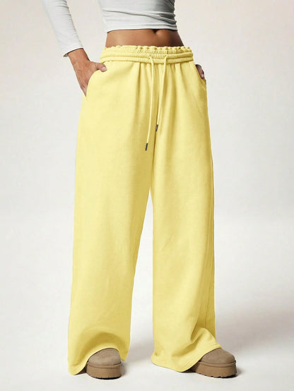 Forever 21 Autumn/Winter New Casual Loose Fit High Waist Elastic Waistband Wide Leg Sweatpants, Thickened And Thermal Lined