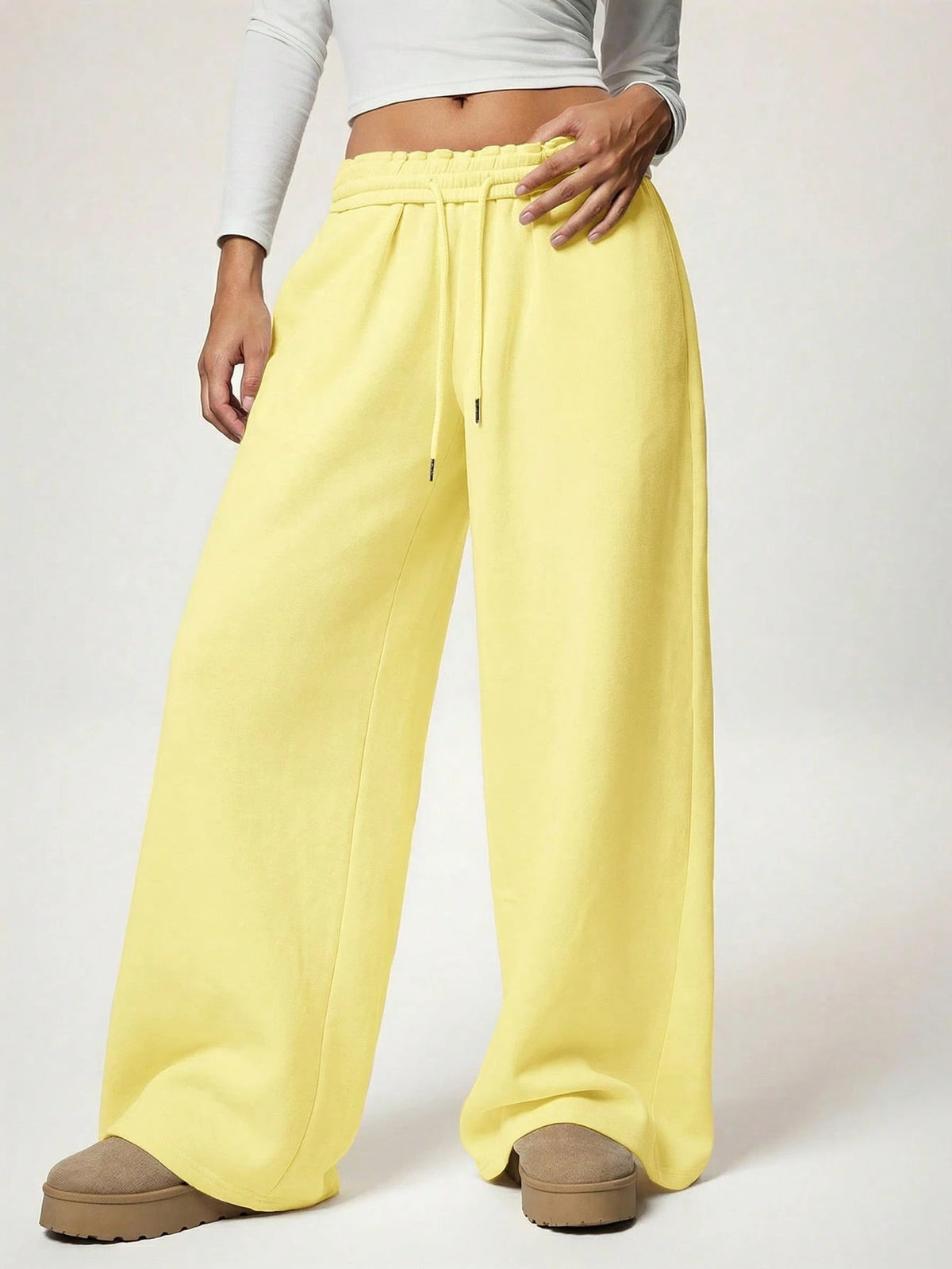 Forever 21 Autumn/Winter New Casual Loose Fit High Waist Elastic Waistband Wide Leg Sweatpants, Thickened And Thermal Lined