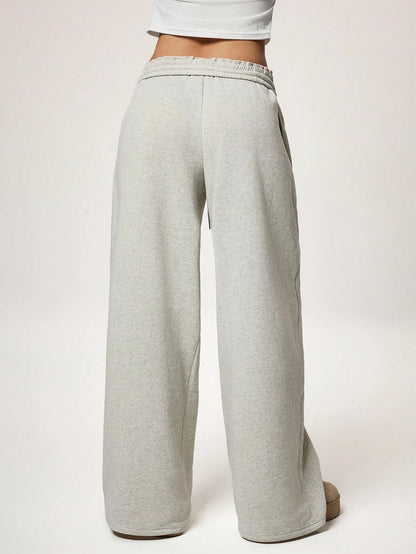 Forever 21 Autumn/Winter New Casual Loose Fit High Waist Elastic Waistband Wide Leg Sweatpants, Thickened And Thermal Lined