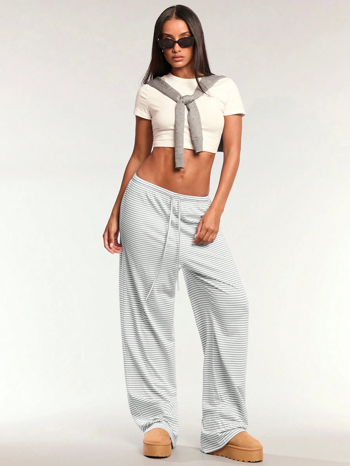 Forever 21 Autumn Women Romantic Pants For Prom Home Holiday Vacation Formal Birthday 90s Business Casual Elegant Western Wear Going Out Black And White Stripe