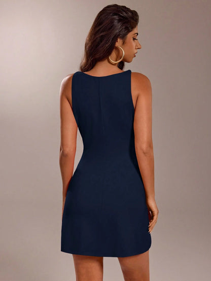 Forever 21 Women's Solid Color Round Neck Sleeveless Fashionable Short Dress, Summer