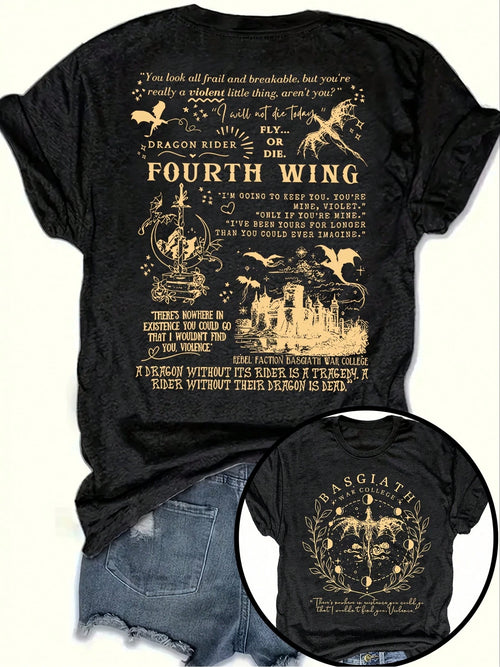 Fourth Wing T-Shirt, Dragon Knight T-Shirt, Basgiss War Academy T-Shirt, Nine Heavens Series, Double-Sided Printed T-Shirt Featuring