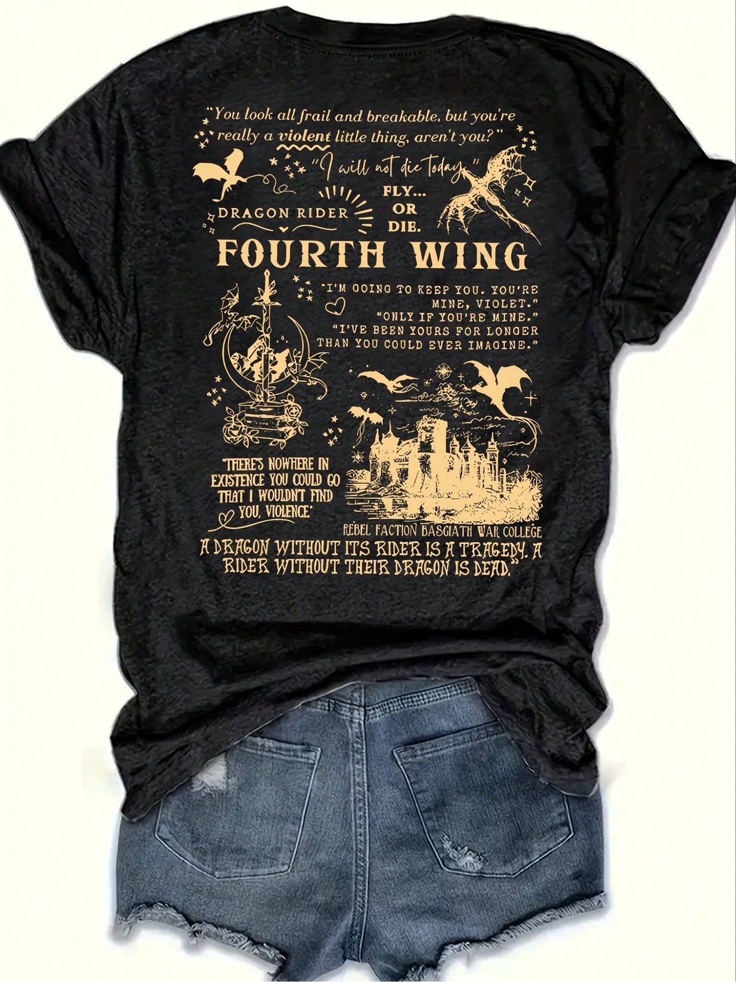 Fourth Wing T-Shirt, Dragon Knight T-Shirt, Basgiss War Academy T-Shirt, Nine Heavens Series, Double-Sided Printed T-Shirt Featuring