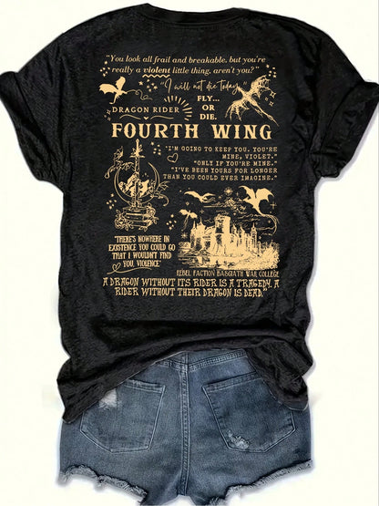 Fourth Wing T-Shirt, Dragon Knight T-Shirt, Basgiss War Academy T-Shirt, Nine Heavens Series, Double-Sided Printed T-Shirt Featuring