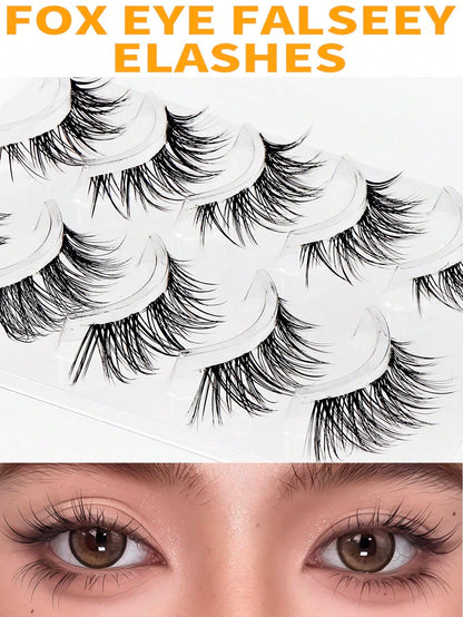 Fox Style Natural & Long & Wispy False Eyelashes ForDaily Party Makeup, Cat Eye & Fairy Style False Lashes ForGlamorous Look(5 Pairs)