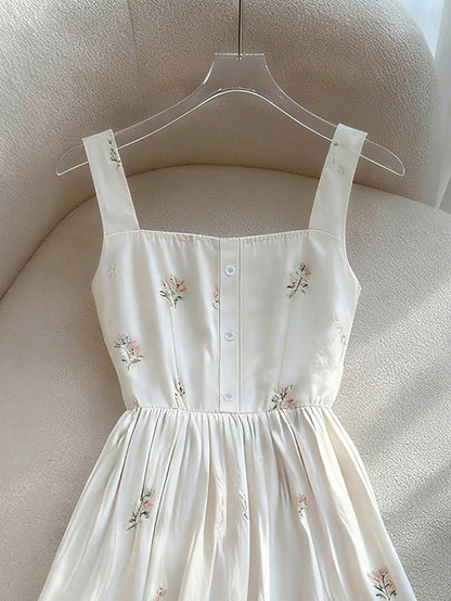 Franclia Ditsy Floral Dress, Sweet Waist Cinched Ruffle Hem Dress, Spring/Summer