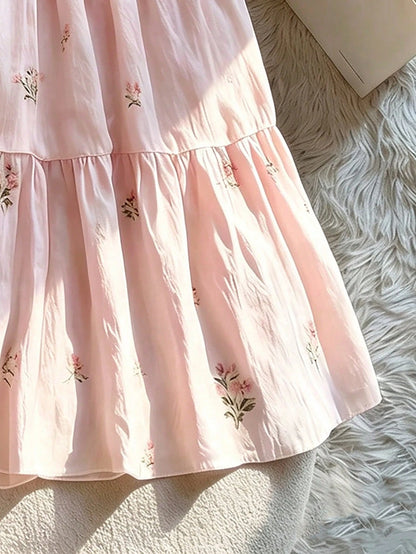 Franclia Ditsy Floral Dress, Sweet Waist Cinched Ruffle Hem Dress, Spring/Summer