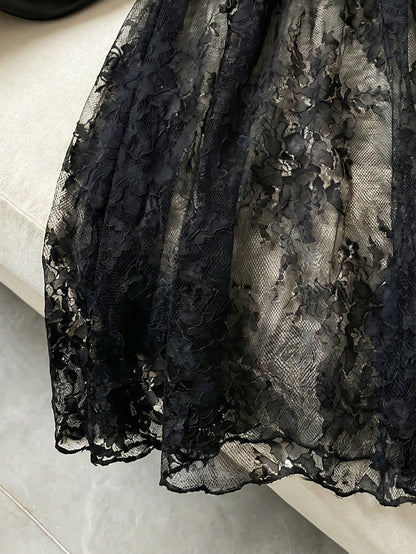 Franclia Elegant Luxury Contrast Lace Sheer Pleated Cinched Waist Slimming Evening Gown Strapless Solid Color Sexy Women's Dress, Vacation, Outing, Y2K, Spring, Summer, Back To School, Casual, B